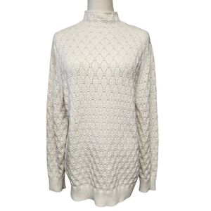 Boston Proper Cream Textured Mock Neck Sweater Elegant Neutral Cozy Chic XL